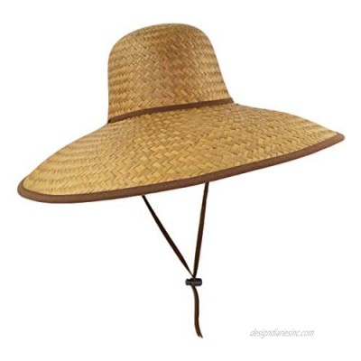 Rising Phoenix Industries Natural Mexican Palm Leaf Straw Extra Wide Brim Lifeguard Sun Hat with Chin Strap  Medium