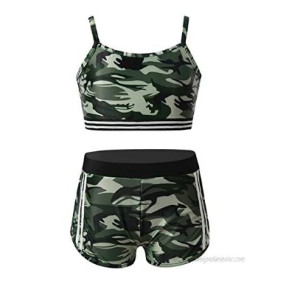 Aislor Kids Girls Camouflage Sports Outfit Athletic Dancewear Tank Top Boyshort Workout Gym Tracksuits