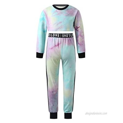 easyforever Kids Girls 2 Pcs Tie Dye Casual Sport Outfit Long Sleeves Sweatshirts Top with Pants Clothes Set
