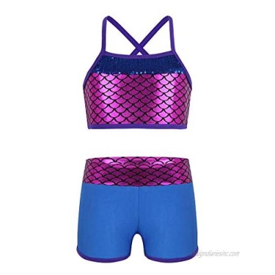 JanJean Little Big Girls Sequins Tankini Set Mermaid Swimwear Gymnastics Sports Dance Tank Top with Booty Shorts Outfit