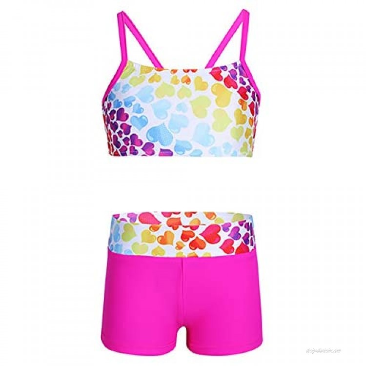 Loodgao Kids Girls 2 Piece Athletic Swimsuit Tankini Sets Tank Crop Top with Booty Shorts Swimwear Bathing Suit