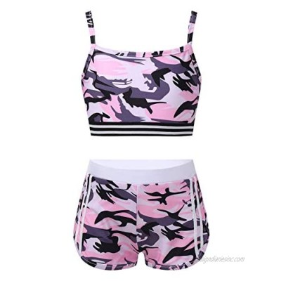 Loodgao Kids Girls Dance Crop Tops with Booty Shorts Gym Yoga Sports Outfits Camouflage Clothes Set Letter Dancing Outfits