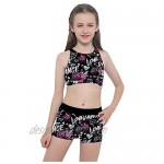 Moggemol Girls Two Piece Gymnastics Leotard Dance Set Polka Dot Crop Top with Booty Shorts Swimsuit