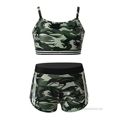 Mufeng Kids Girls Basic 2 Piece Active Dancewear Outfit Sequined Crop Top and Shorts Set for Gymnastics Dancing Workout