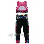 Mufeng Kids Girls Dance Sports Gymnastics Outfits Tank Tops with Leggings Tights 2 Pieces Sportswear Workout Tracksuit