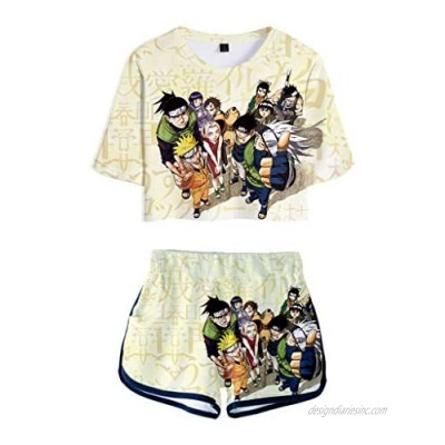 New 3D Naruto Crop Top and Shorts Akatsuki/Uchiha Crop Top and Shorts Outfits for Women Teen Girls Manga Tracksuits