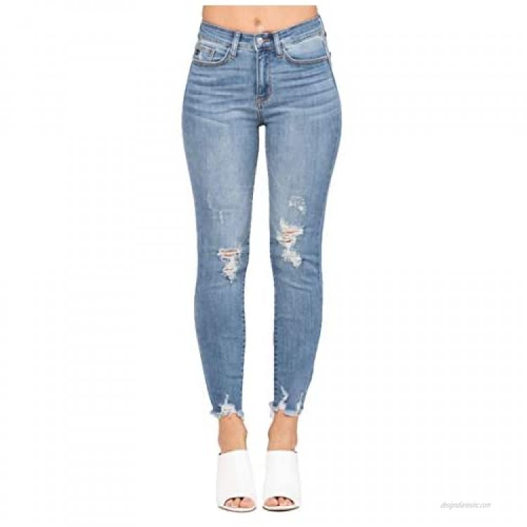 Judy Blue Jeans Women's Candace High Rise Fray Hem Skinny Medium Blue Wash Style #: 82150
