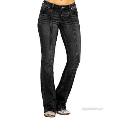 Women's Novelty Seam Leg Bootcut Jeans High Stretch Mid Rise Slim Curvy Bootcut Jeans