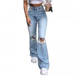 Women's Skinny Ripped Bell Bottom Jeans Mom Plus Size High Waisted Flare Jeans for Women